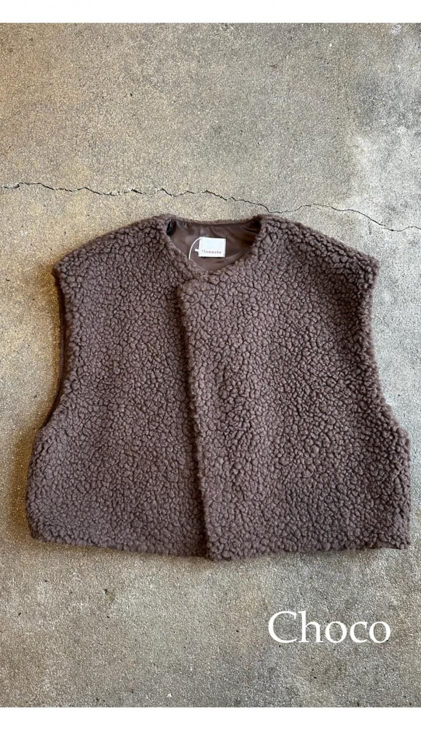 Honnete ボアベスト ブラック Honnete (オネット) Cropped Boa Vest / クロップドボアベスト