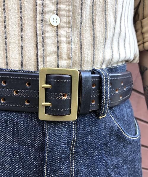 RAGTIME PUNCHING LEATHER DOUBLE PRONG GARRISON BELT 45mm