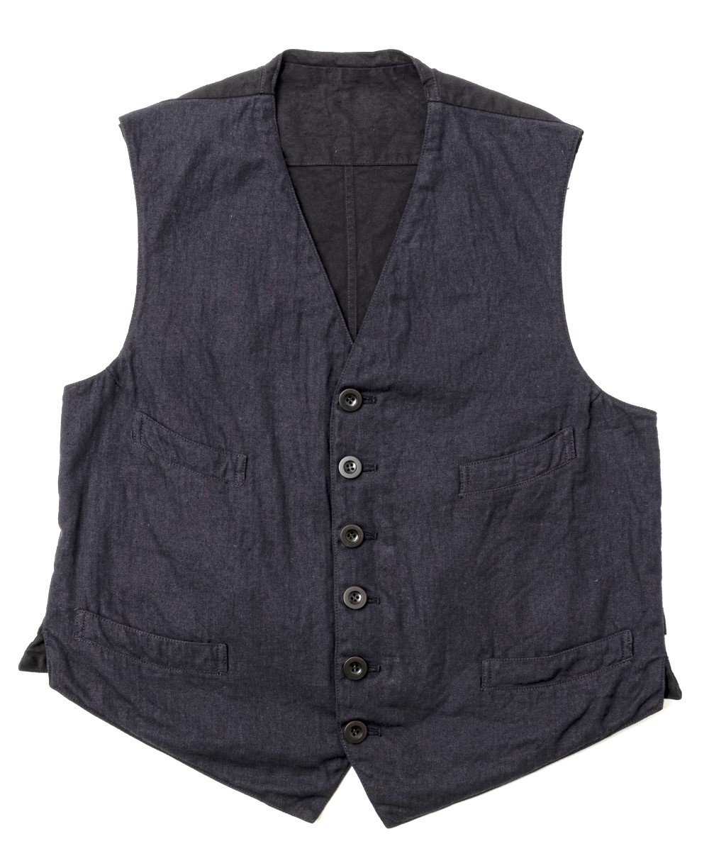 <img class='new_mark_img1' src='https://img.shop-pro.jp/img/new/icons14.gif' style='border:none;display:inline;margin:0px;padding:0px;width:auto;' />RAGTIME SERVICE VEST LINEN COTTON HERRINGBONE OVERDYED 