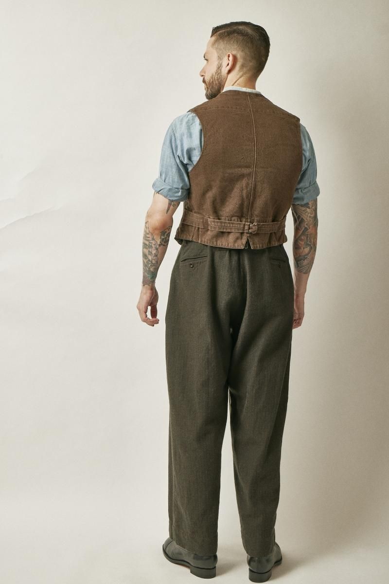 RAGTIME HIBACK TROUSERS BUCKLE BACK WOOL HERRINGBONE DARK