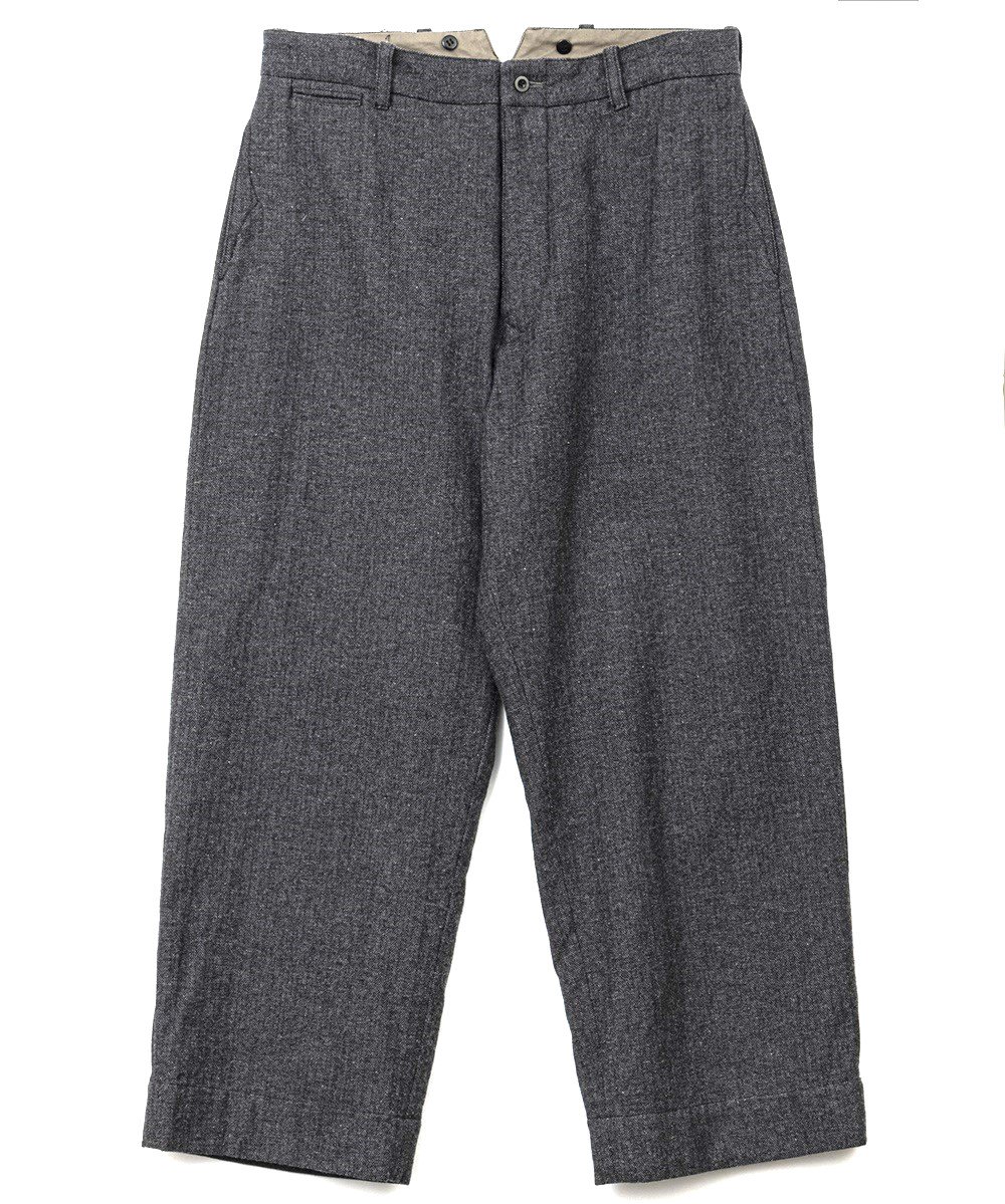 <img class='new_mark_img1' src='https://img.shop-pro.jp/img/new/icons14.gif' style='border:none;display:inline;margin:0px;padding:0px;width:auto;' />RAGTIME HIBACK TROUSERS BUCKLE BACK WOOL HERRINGBONE GRAY x BLACK MIX