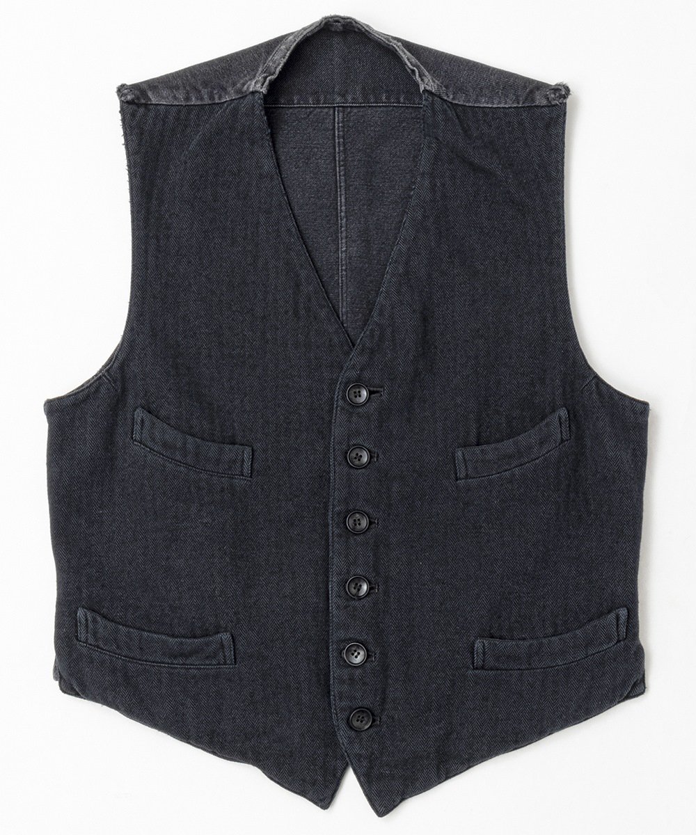 <img class='new_mark_img1' src='https://img.shop-pro.jp/img/new/icons14.gif' style='border:none;display:inline;margin:0px;padding:0px;width:auto;' />RAGTIME SERVICE VEST WOOL HERRINGBONE WASHED BLACK