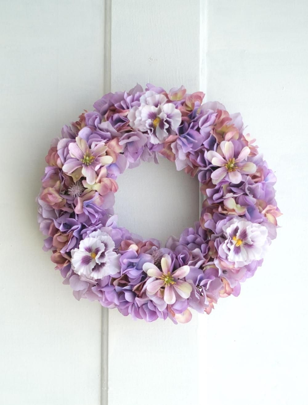 パンジーと紫陽花のリース