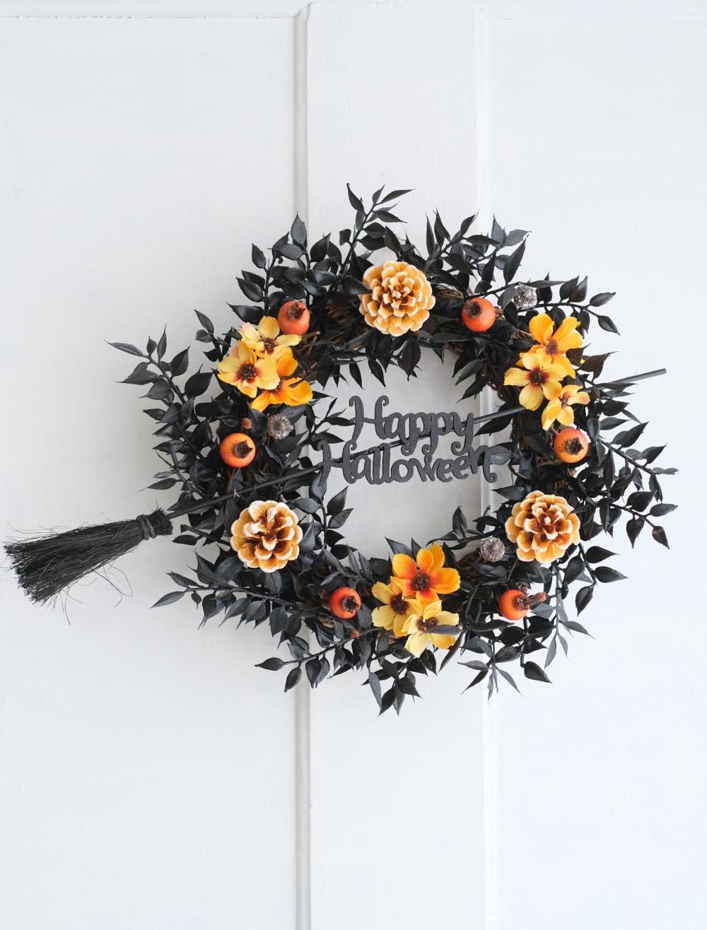 ハロウィンリースブラック・ほうき - honeygarden