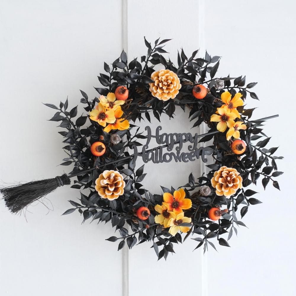 ハロウィンリースブラック・ほうき - honeygarden