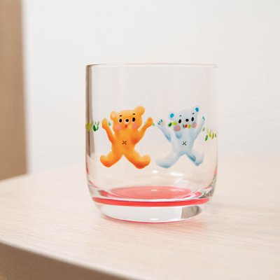 pichio candle クマ絵付けグラス 中 安定感のあるガラス製コップ