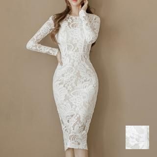 韓国 ファッション ワンピース パーティードレス ひざ丈 ミディアム 春 秋 冬 パーティー ブライダル PTX5416 結婚式 お呼ばれ 総レース 花柄レース 美ライン ス 二次会 セレブ きれいめ