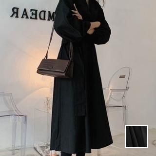 韓国 ファッション ワンピース 春 夏 カジュアル PTXH433  バンドカラー 五分袖 ギャザー Aライン 清楚 オルチャン シンプル 定番 セレカジ