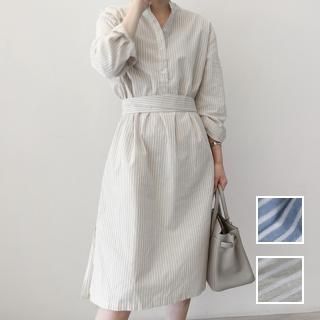 韓国 ファッション ワンピース 春 夏 秋 カジュアル PTXH830  バンドカラー ハイネック風 コンサバティブ オルチャン シンプル 定番 セレカジ