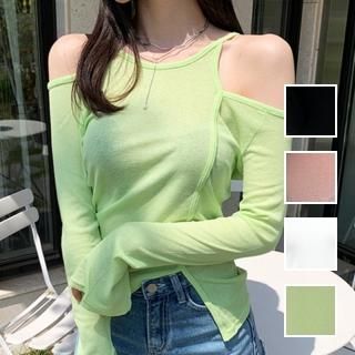 韓国 ファッション トップス Tシャツ カットソー 春 夏 カジュアル PTXH902  シアー オープンショルダー アシンメトリー オルチャン シンプル 定番 セレカジ