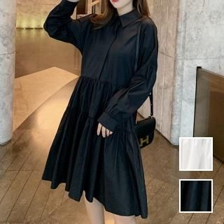 韓国 ファッション ワンピース 春 夏 秋 カジュアル PTXI149  ティアード ドレープ ギャザー ゆったり オルチャン シンプル 定番 セレカジ