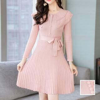韓国 ファッション ワンピース パーティードレス ショート ミニ丈 春 秋 冬 パーティー ブライダル PTXI289 結婚式 お呼ばれ プリーツ風 ビッグカラー リブニット 二次会 セレブ きれいめ