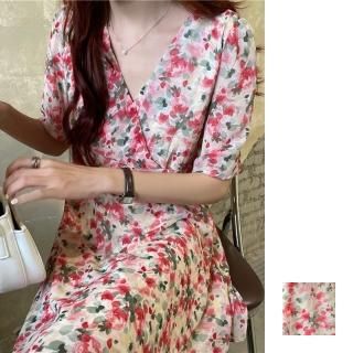韓国 ファッション ワンピース 春 夏 カジュアル PTXI435  シアー シフォン カシュクール パフスリーブ オルチャン シンプル 定番 セレカジ