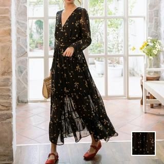 リゾートワンピース ロング マキシ ハワイ お出かけワンピ 春 夏 秋 リゾート パーティー PTXI586  シアー 深Vネック ティアード マキシ丈 セレブ セクシー