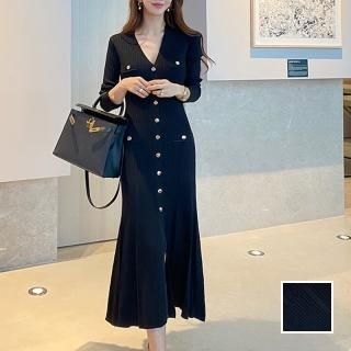 韓国 ファッション ワンピース パーティードレス ロング マキシ 春 秋 冬 パーティー ブライダル PTXJ220 結婚式 お呼ばれ リブニット マーメイド ミモレ フロン 二次会 セレブ きれいめ