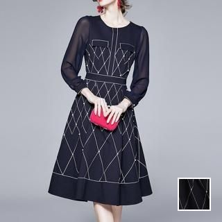 韓国 ファッション ワンピース パーティードレス ひざ丈 ミディアム 春 秋 冬 パーティー ブライダル PTXJ245 結婚式 お呼ばれ シアー フレア ウエストマーク エ 二次会 セレブ きれいめ