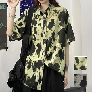 韓国 ファッション トップス ブラウス シャツ 春 夏 カジュアル PTXK412  マーブル オーバーサイズ チェーン 羽織り オルチャン シンプル 定番 セレカジ