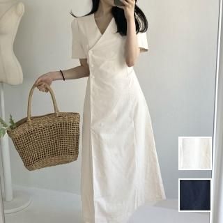 韓国 ファッション ワンピース 春 夏 カジュアル PTXK905  ノーカラー シンプル タイト目 エレガント オルチャン シンプル 定番 セレカジ