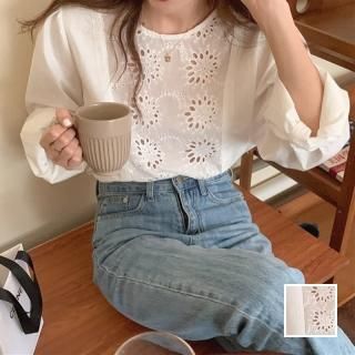 韓国 ファッション トップス ブラウス シャツ 春 夏 カジュアル PTXK929  パンチングレース シアー プルオーバー オルチャン シンプル 定番 セレカジ