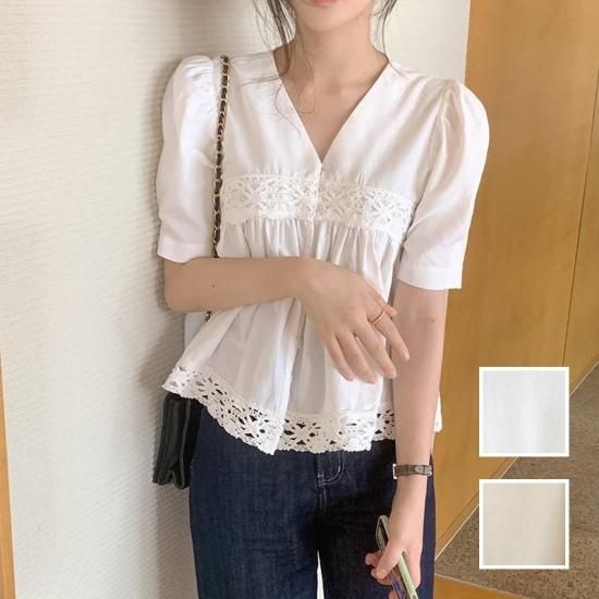 【らんこ】 ゴールド　パフスリーブシャツ 新品 kilakilastyle.com - トップス ブラウス シャツ ノーカラー