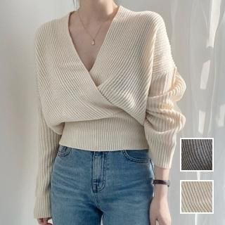 韓国 ファッション トップス ニット セーター 秋 冬 カジュアル PTXL561  カシュクール 深Vネック オーバーサイズ リブ オルチャン シンプル 定番 セレカジ