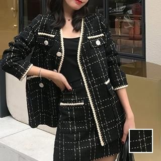 【韓国ファッション】 モード セットアップ 華やか 結婚式にも kilakilastyle.com - お呼ばれセットアップ スカート ツイード風