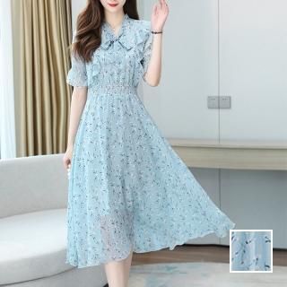 韓国 ファッション ワンピース 春 夏 カジュアル PTXM953  シアー シフォン風 リボン Aライン フレア オルチャン シンプル 定番 セレカジ