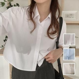韓国 ファッション トップス ブラウス シャツ 春 夏 カジュアル PTXN305  プレーン シャツ ショート丈 着回し 羽織り オルチャン シンプル 定番 セレカジ