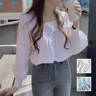 韓国 ファッション トップス ブラウス シャツ 春 夏 カジュアル PTXN314  スモックブラウス ギャザー 切替 プルオーバー オルチャン シンプル 定番 セレカジ