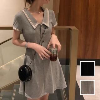 韓国 ファッション ワンピース 春 夏 カジュアル PTXN361  ライン フロントボタン Aライン ミニワンピ オルチャン シンプル 定番 セレカジ