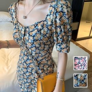 韓国 ファッション ワンピース 春 夏 カジュアル PTXN372  バックシャン 肌見せ 花柄 ミニワンピ オルチャン シンプル 定番 セレカジ