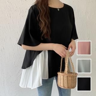 韓国 ファッション トップス ブラウス シャツ 春 夏 カジュアル PTXN556  フェイクレイヤード プリーツ チュニック オルチャン シンプル 定番 セレカジ