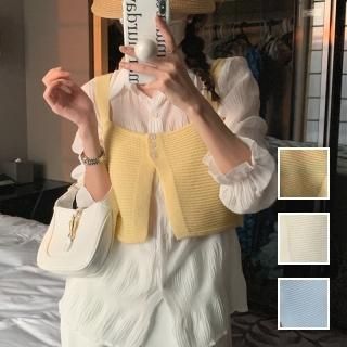 韓国 ファッション トップス アンサンブル 春 夏 カジュアル PTXN669  サマーニット風 ベスト シアー シワ加工 シャツ オルチャン シンプル 定番 セレカジ