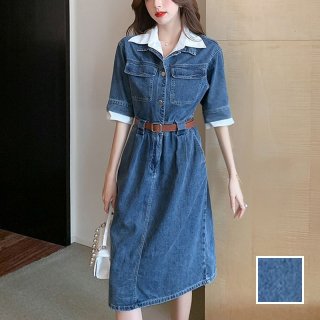 韓国 ファッション ワンピース 春 夏 カジュアル PTXN824  フェイクレイヤード ゆるタイト シャツ風 オルチャン シンプル 定番 セレカジ
