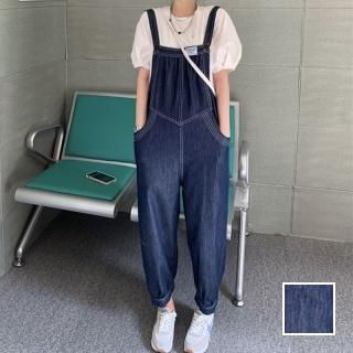 韓国 ファッション セットアップ 春 夏 カジュアル PTXN833  ステッチ ワイド オーバーオール プルオーバー オルチャン シンプル 定番 セレカジ
