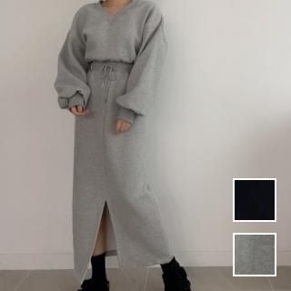 韓国 ファッション ワンピース 秋 冬 カジュアル PTXN876  オーバーサイズ スウェット風 タイト マキシ オルチャン シンプル 定番 セレカジ