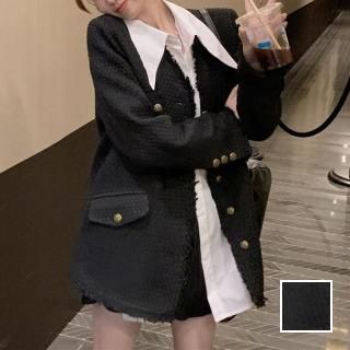 韓国 ファッション トップス アンサンブル 春 秋 冬 カジュアル PTXP155  フリンジ ノーカラー オーバーサイズ ラフ オルチャン シンプル 定番 セレカジ