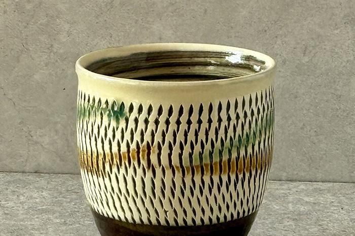 小鹿田焼｜酎ハイカップ｜大｜飛びカンナ｜白｜作家のうつわ通販