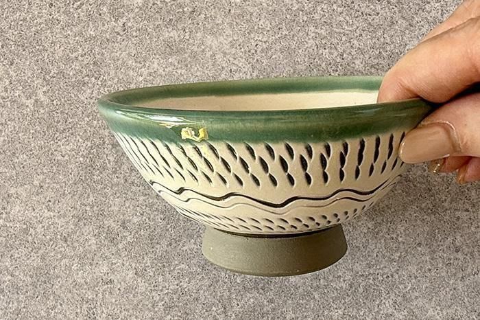 小鹿田焼｜めし碗大｜飛びカンナ｜緑｜作家のうつわ通販｜うつわ