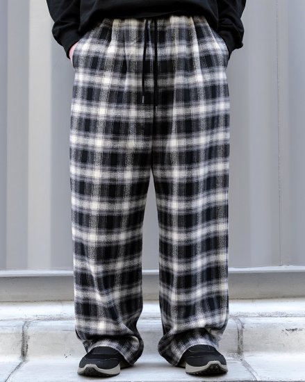 IPXU Depertment Cotton Flannel Ombre Check Two-tuck Wide Pants / US Fabric
