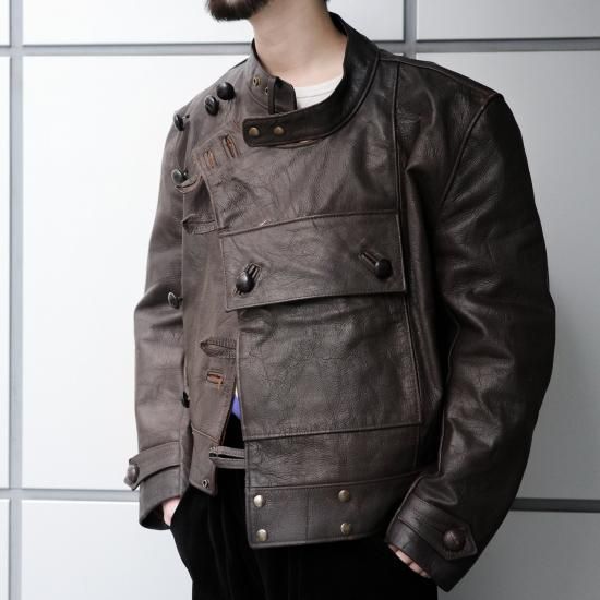 Vintage Swedish Army Type Motorcycle Leather Jacket - TEENAGER 