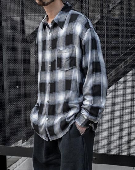 『5年保証』 Check Ombre Rayon Shirts White × Exclusive/Black TEENAGER / トップス