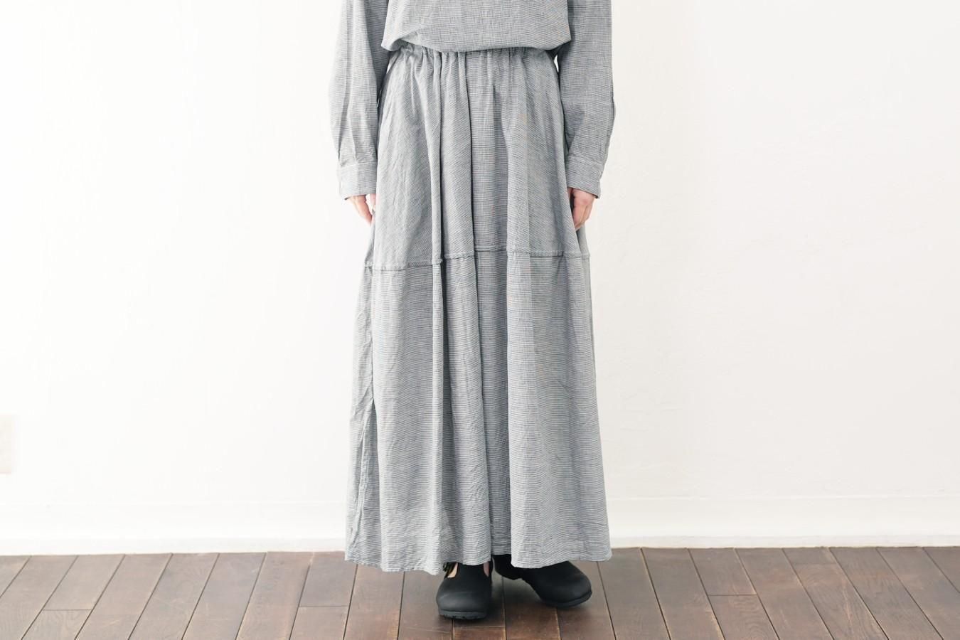 ゴーシュ -コットンリネンガーゼ切替ギャザースカート〈千鳥柄〉 - THE