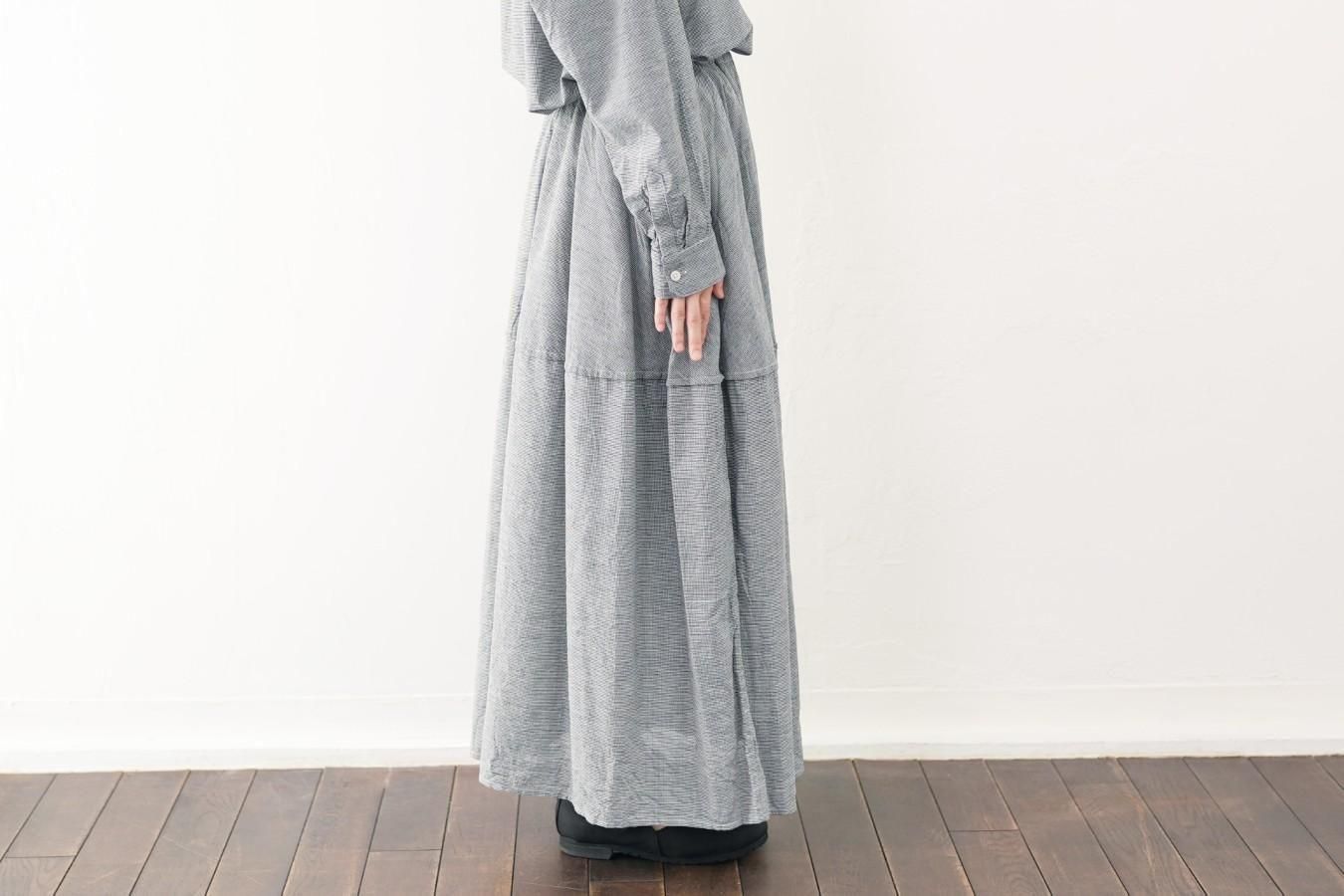 ゴーシュ -コットンリネンガーゼ切替ギャザースカート〈千鳥柄