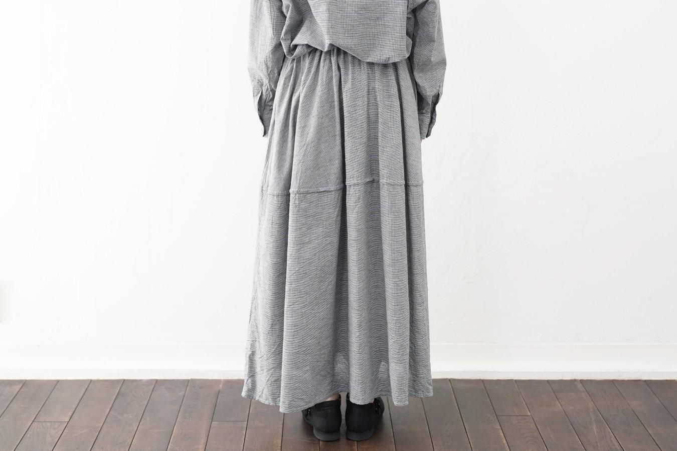 ゴーシュ -コットンリネンガーゼ切替ギャザースカート〈千鳥柄〉 - THE