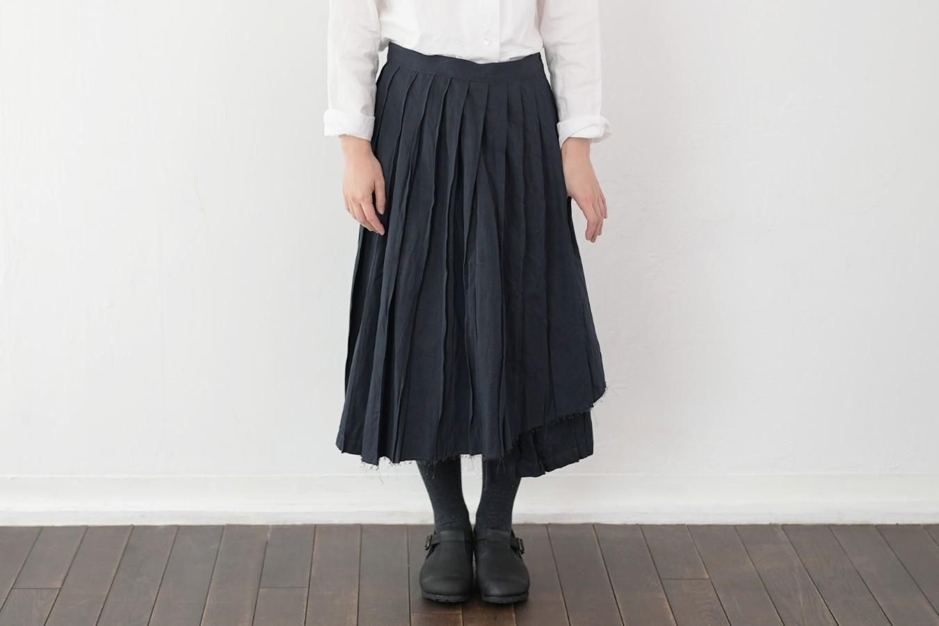 hariknitting ロングラップスカート ネイビーコットン リネンフラットラップスカート＜ネイビー／丈70＞ ロング