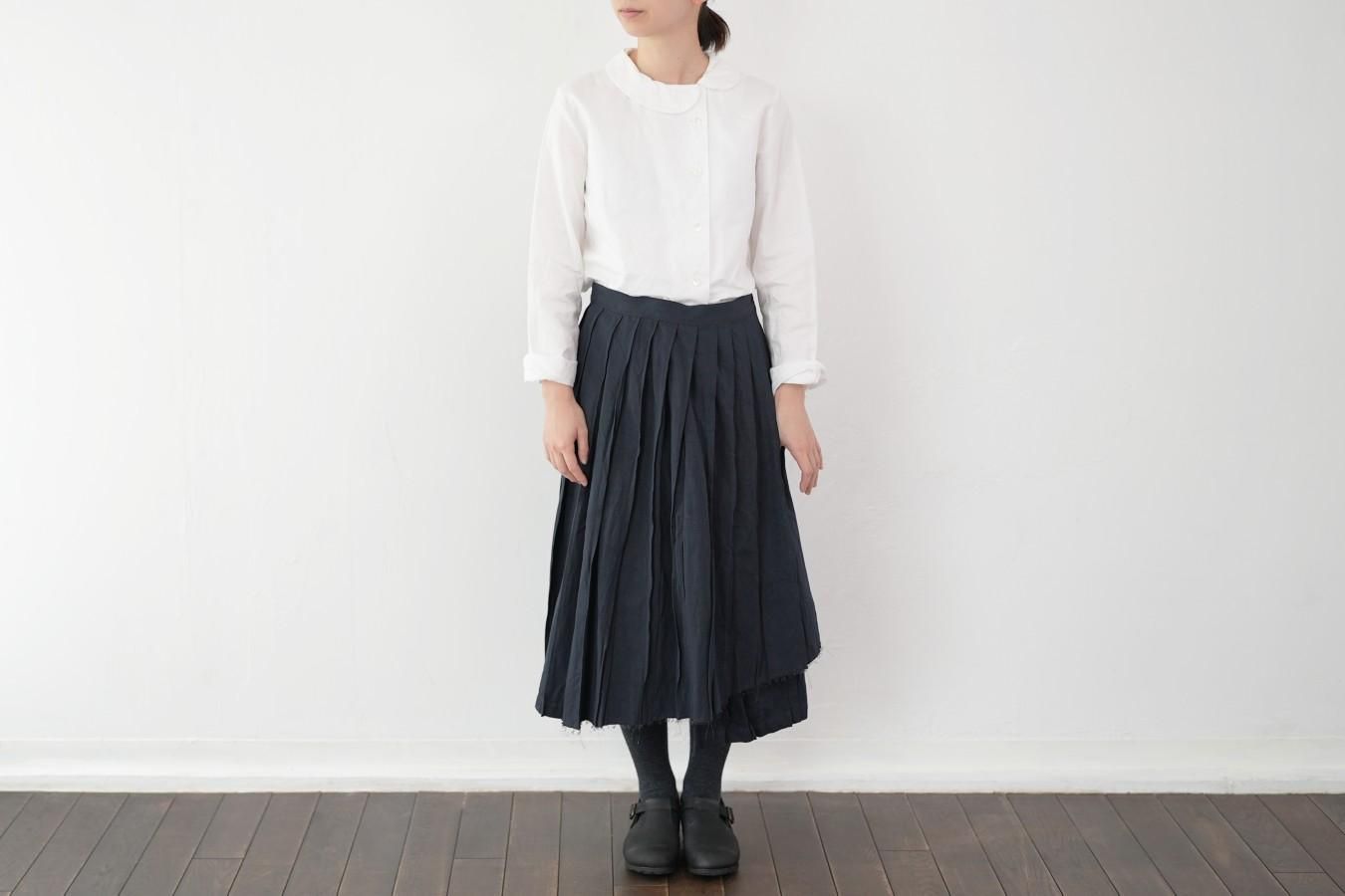 hariknitting ロングラップスカート ネイビーコットン やわらかコットンロングスカート（ダークネイビー）【レディス