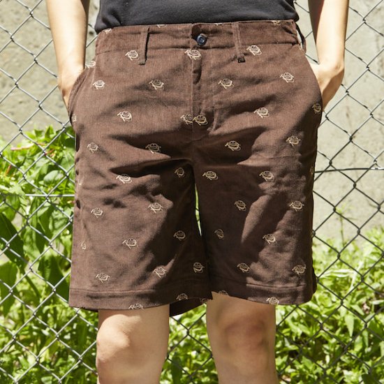 Gong embroidery corduroy shorts