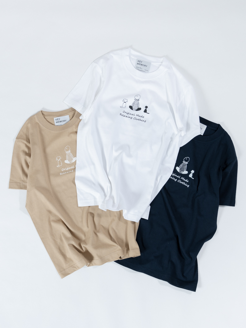 犬と猫のイラストTシャツ-ネイビー ｜鎌倉ブランド｜KEY MEMORY