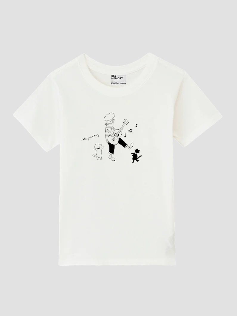 犬と猫の音楽イラストtシャツ ホワイト 鎌倉洋服ブランド
